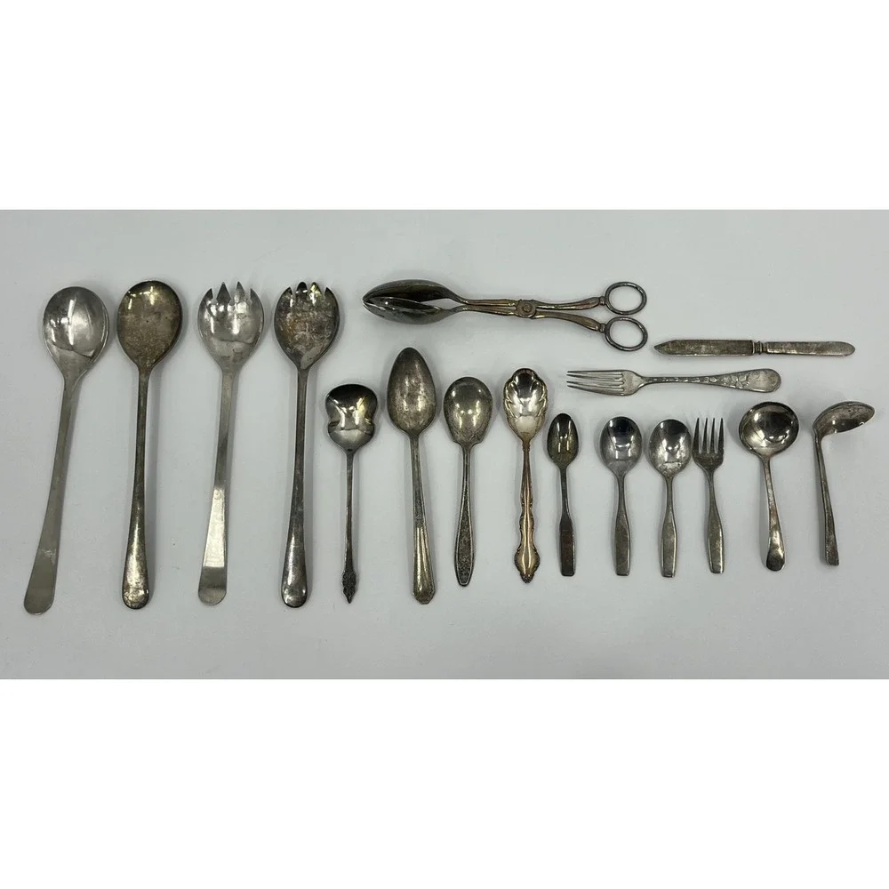 Vintage Silver Plate Flatware Variety Patterns Manufacturers Mixed Lot 17 Pieces